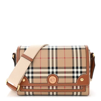 Burberry Coated Canvas Calfskin Vintage Check Medium Note Crossbody Bag Briar Brown 1 of 10