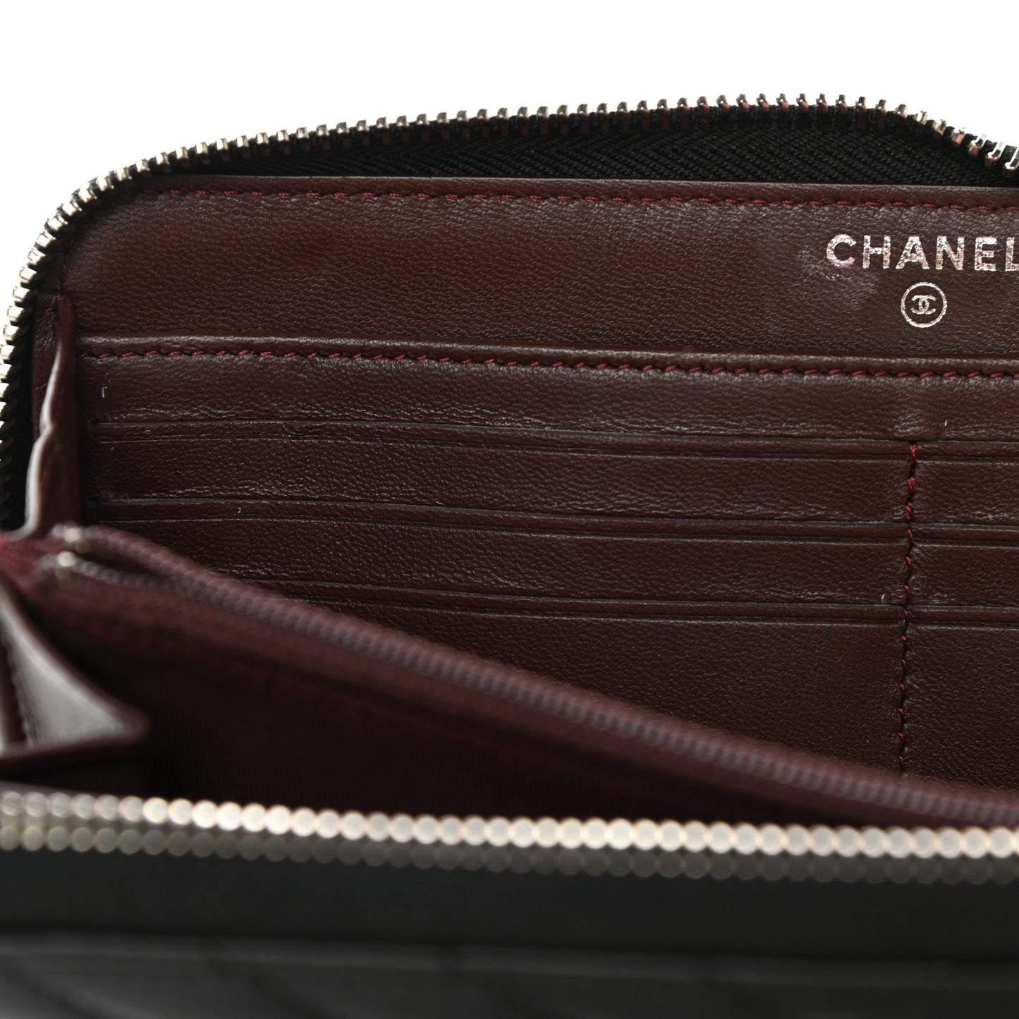 Lambskin Chevron Quilted Zip Around Wallet Black