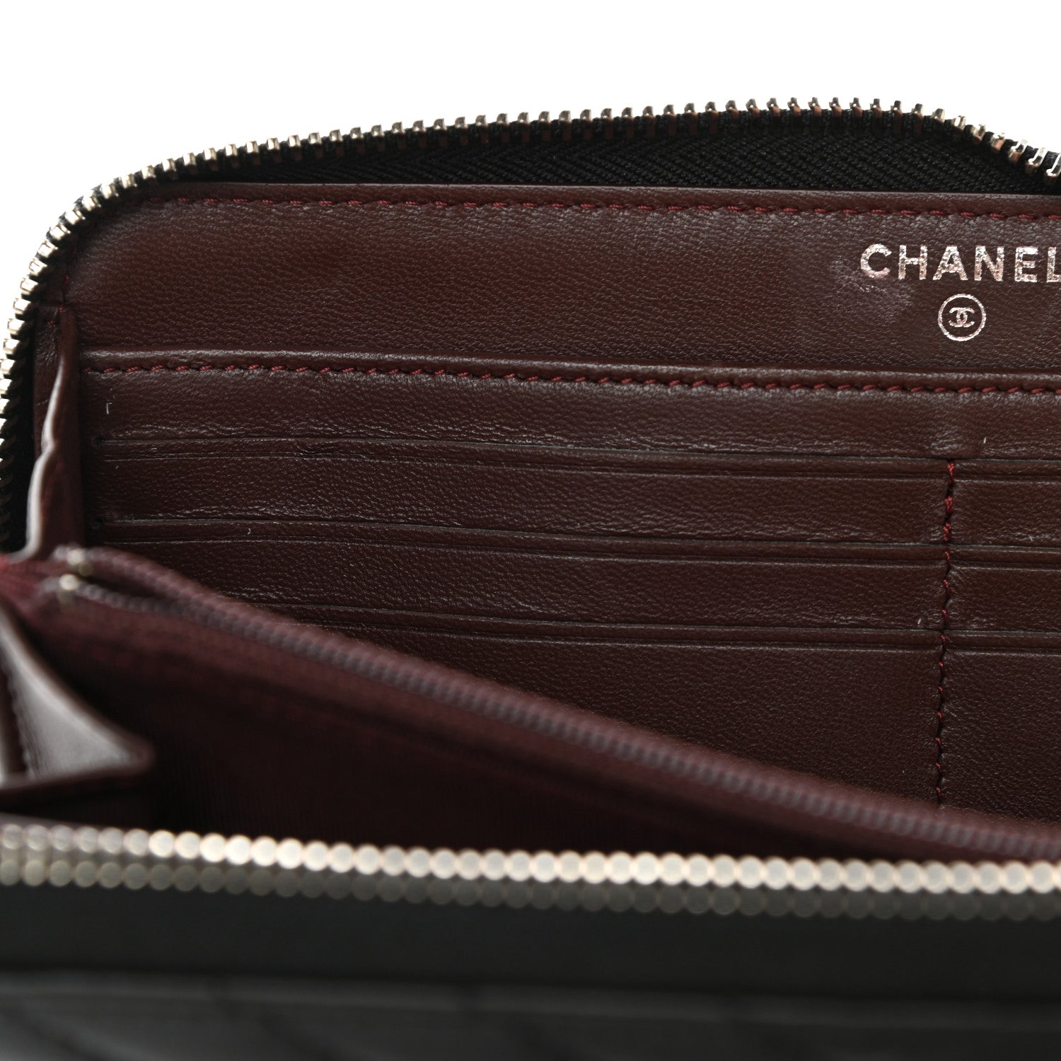 Chanel Lambskin Chevron Quilted Zip Around Wallet Black 9 of 9