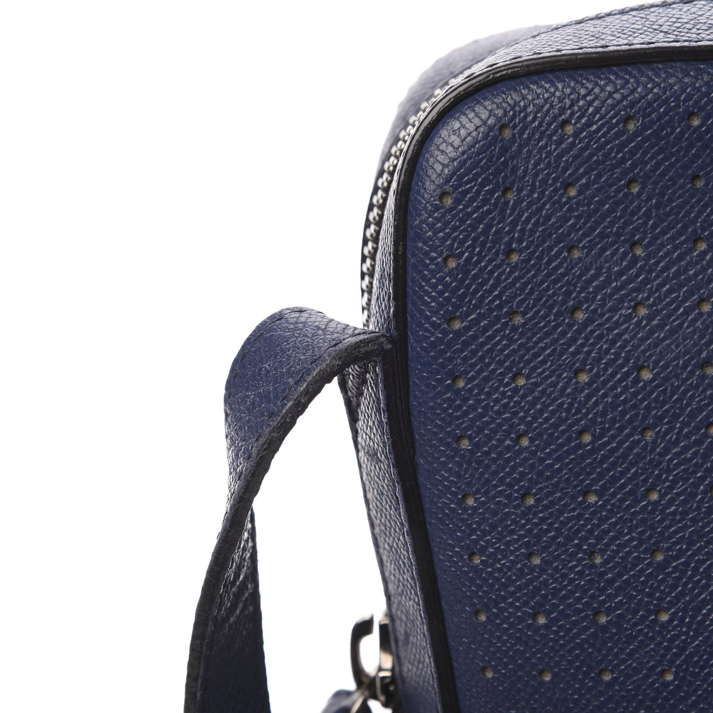 London Grainy Calfskin Perforated Small Shaldon Crossbody Lapis Blue