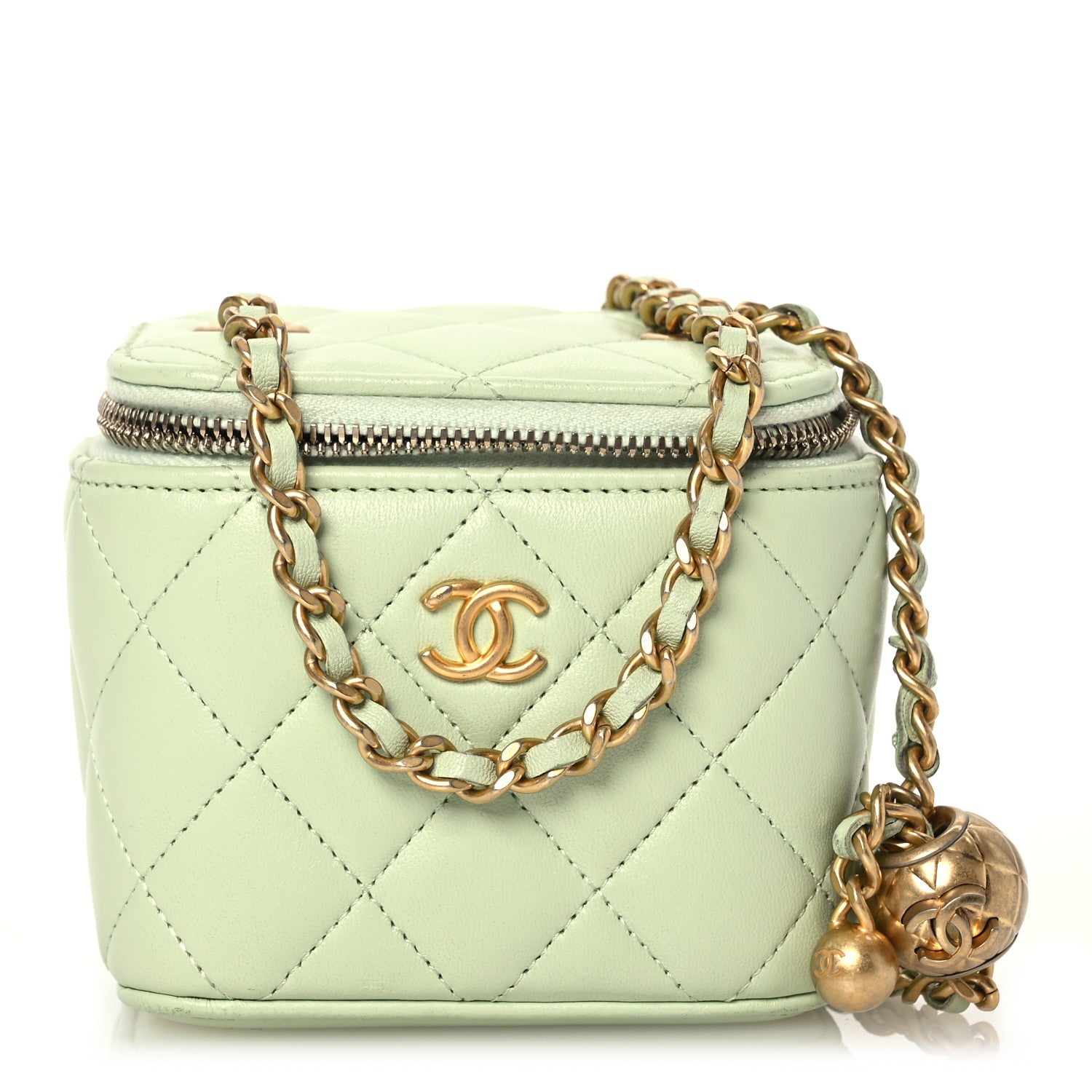 Chanel Lambskin Quilted Pearl Crush Mini Vanity Case With Chain Light Green 1 of 16