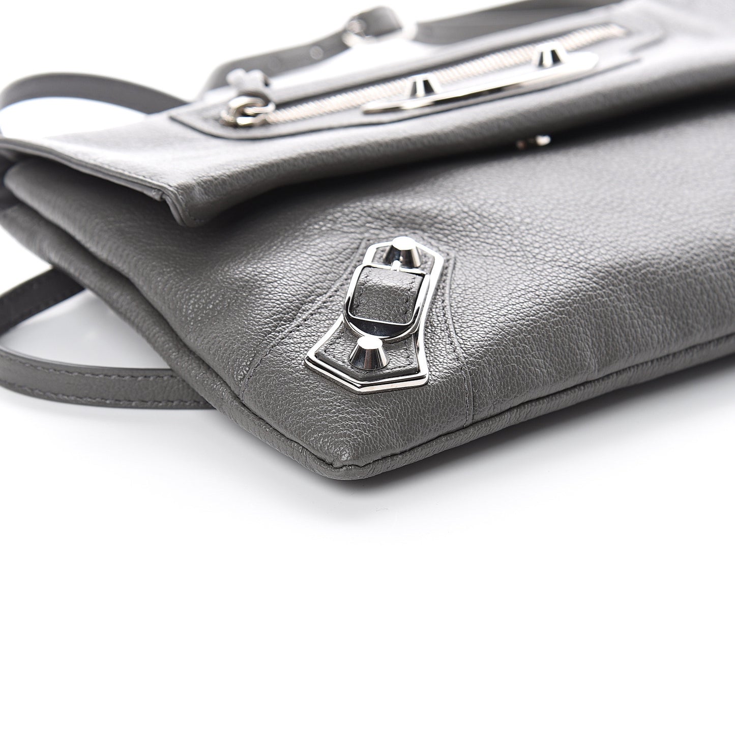 Chevre Silver Metallic Edge Hardware Envelope Clutch Gris Acier