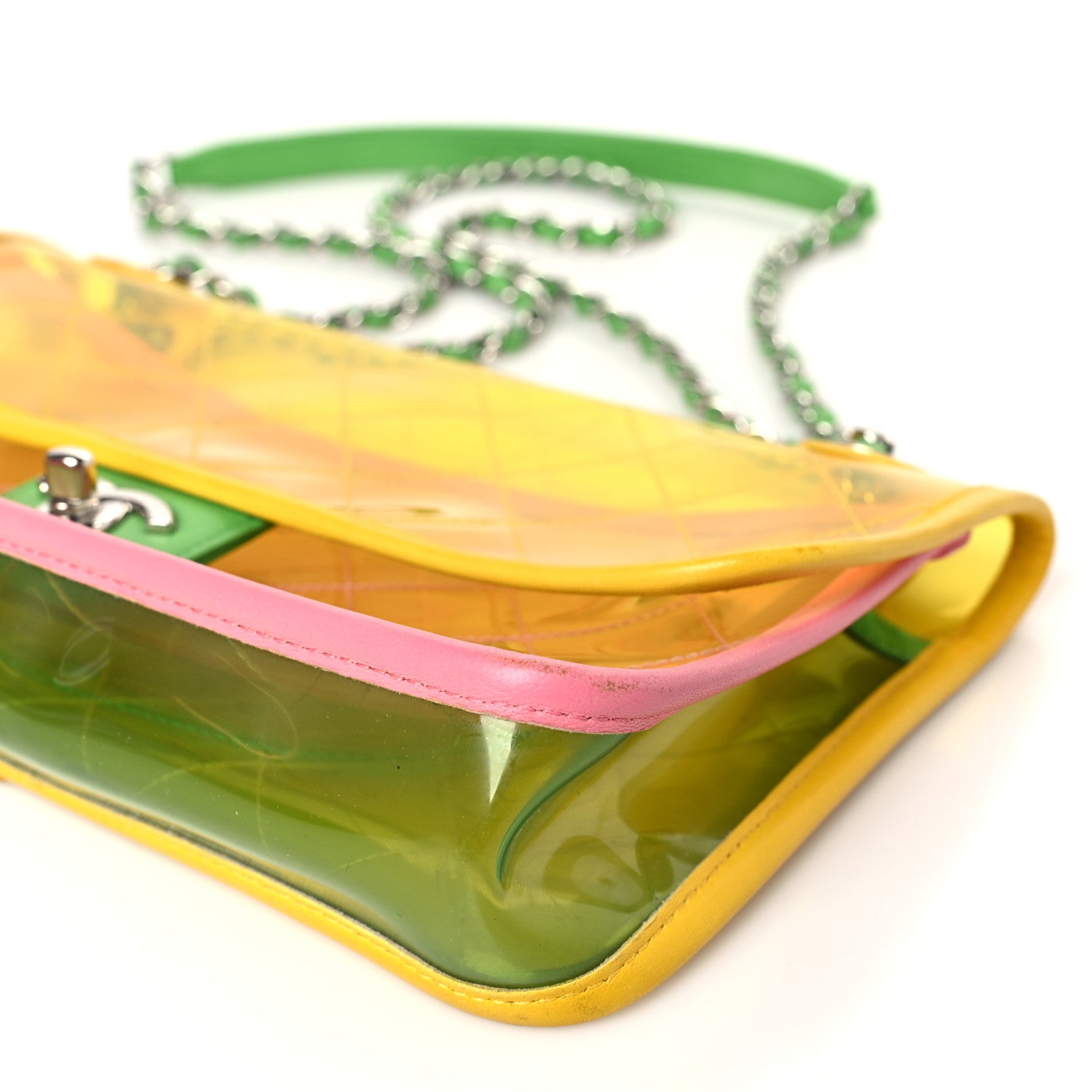 Chanel PVC Lambskin Stitched Medium Coco Splash Flap Yellow Green Pink 9 of 9