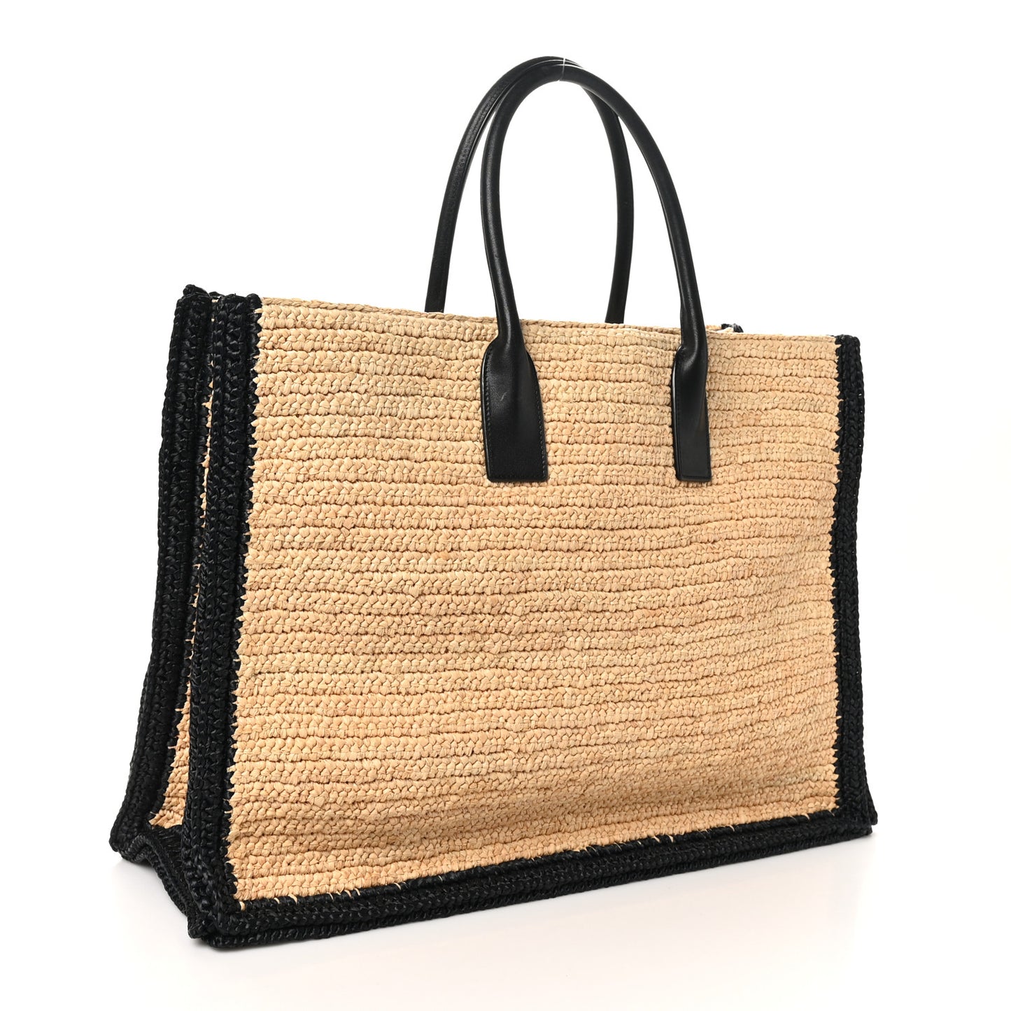 Raffia Calfskin Rive Gauche Tote Naturale Black
