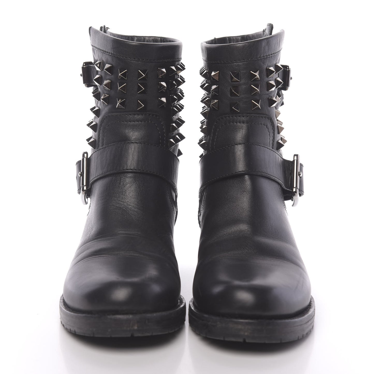 Calfskin Rockstud 30mm Biker Boots 38.5 Black