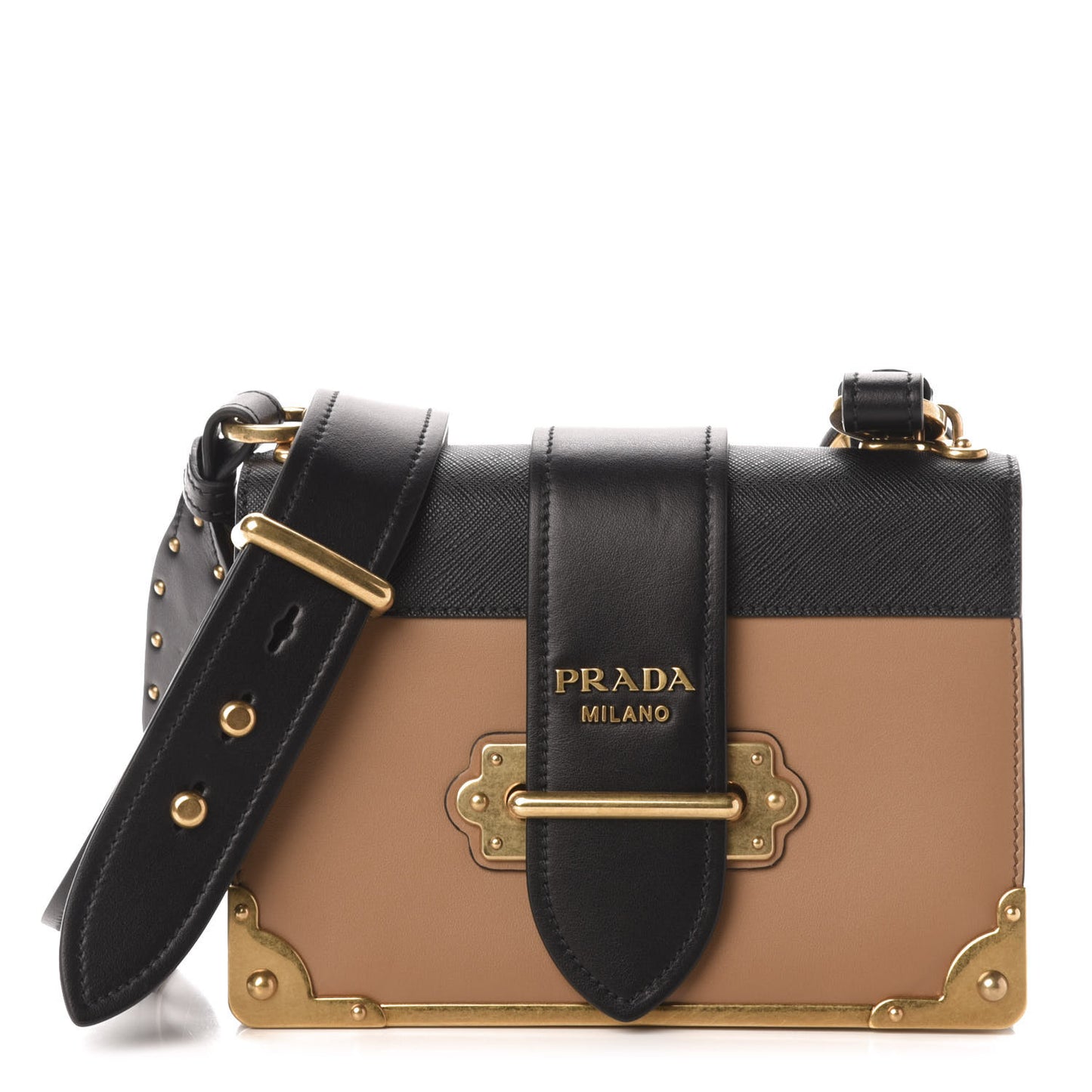 City Calfskin Saffiano Cahier Bag Caramel Black