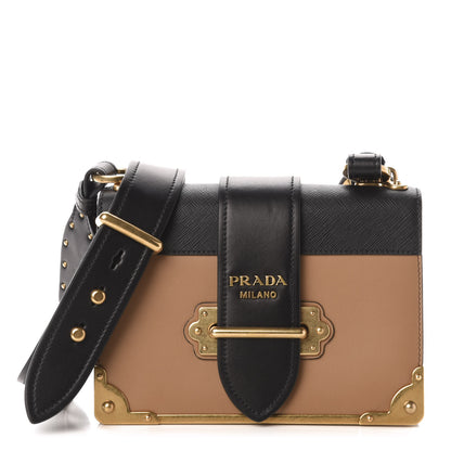 Prada City Calfskin Saffiano Cahier Bag Caramel Black 1 of 9