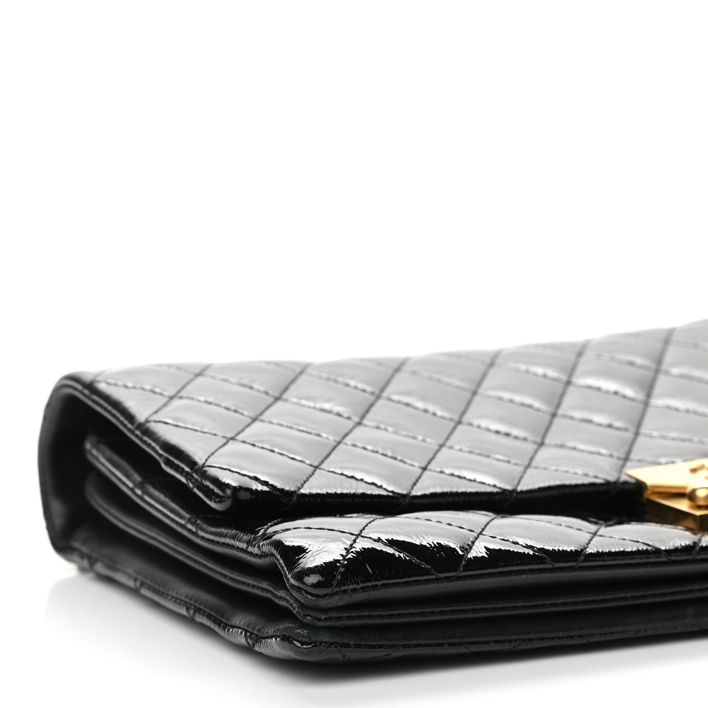 Patent Goatskin Quilted 3 Pocket Accordion Flap Black