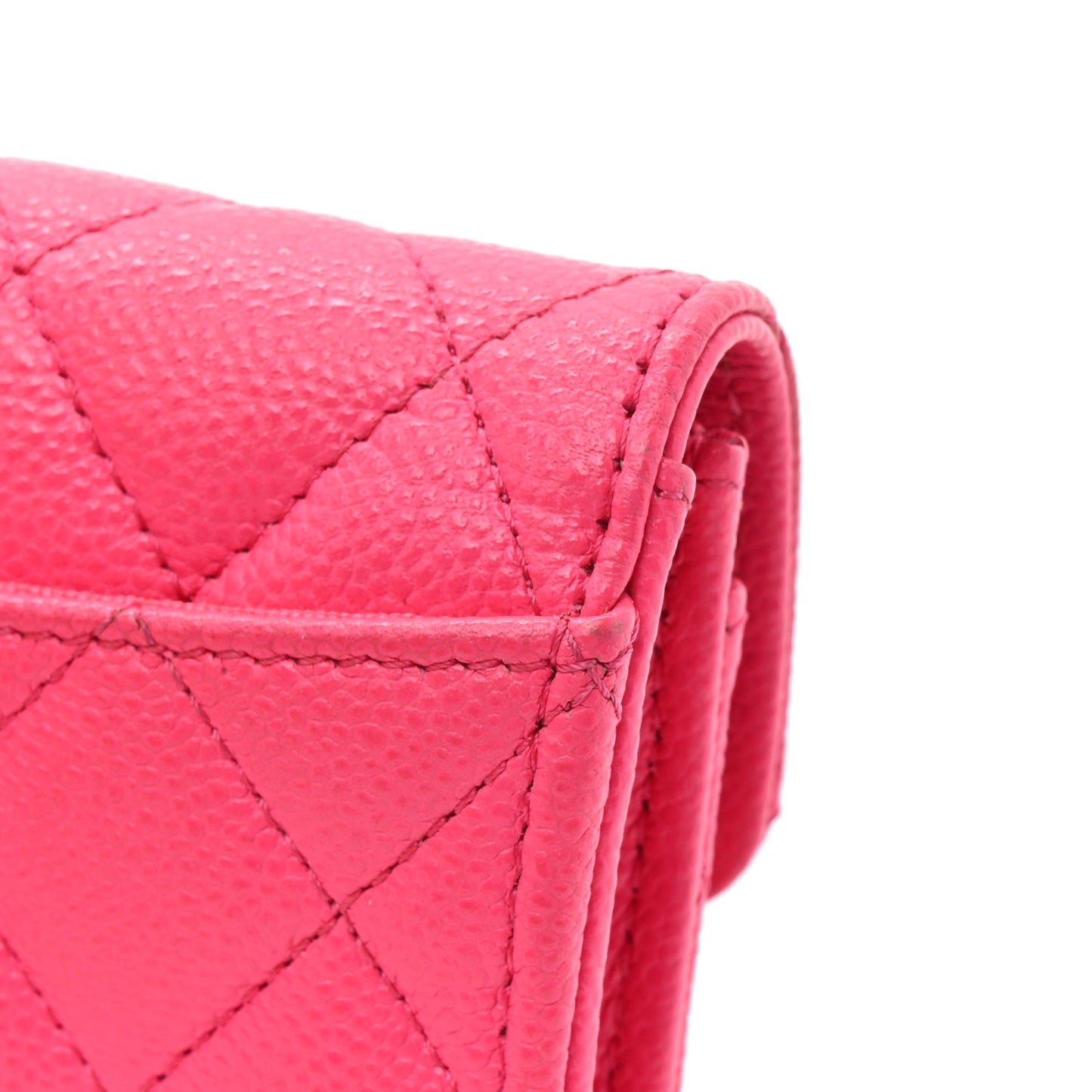 Caviar Quilted Flap Card Holder Wallet Fuchsia