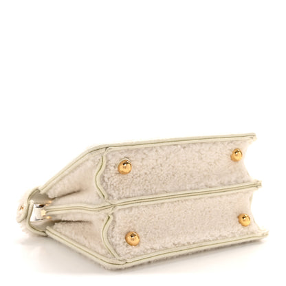 Fendi Curly Shearling Shiny Nappa Petite Peekaboo I SEE U Satchel White 4 of 13