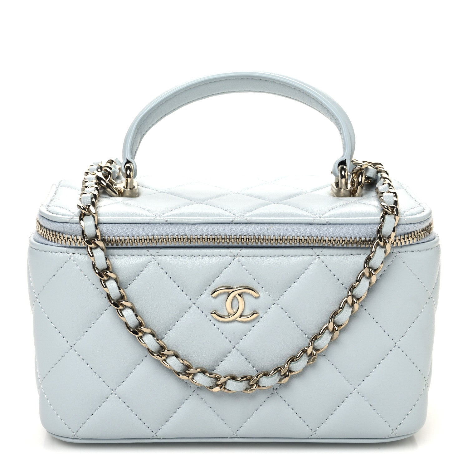 Chanel Lambskin Quilted Small Top Handle Vanity Case With Chain Light Blue 1 of 10