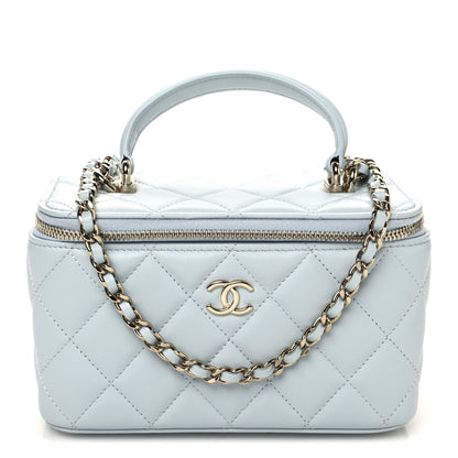 Chanel Lambskin Quilted Small Top Handle Vanity Case With Chain Light Blue 1 of 10