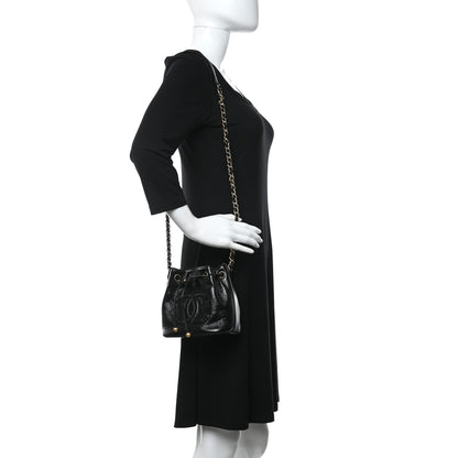 Chanel Shiny Aged Calfskin CC Chain Mini Drawstring Bag Black 2 of 9