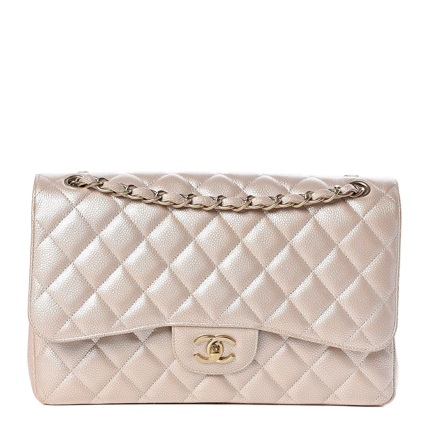 Chanel Pearly Caviar Quilted Jumbo Double Flap Light Beige 1 of 9