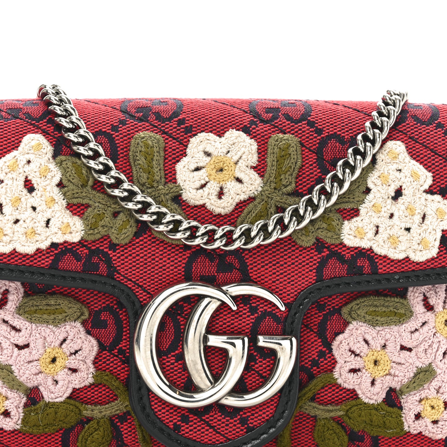 Monogram Multicolor Matelasse Diagonal Floral Embroidered Super Mini GG Marmont Shoulder Bag Red Blue Multicolor