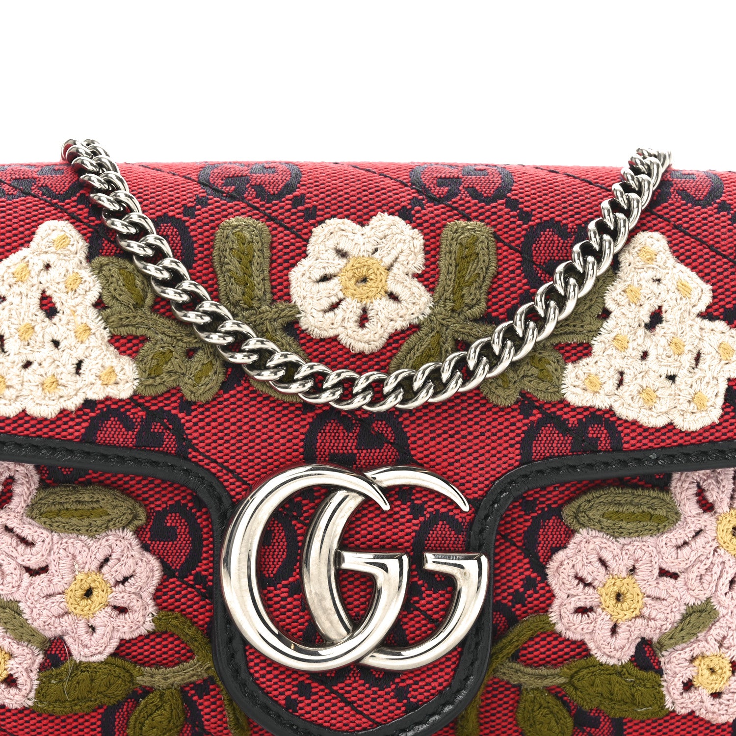 Gucci Monogram Multicolor Matelasse Diagonal Floral Embroidered Super Mini GG Marmont Shoulder Bag Red Blue Multicolor 8 of 10