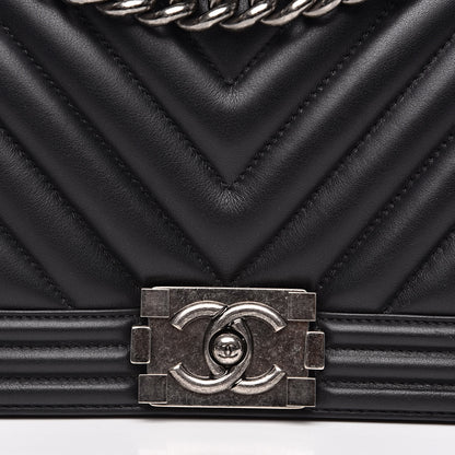 Chanel Calfskin Chevron Quilted Medium Boy Flap Black 12 of 13