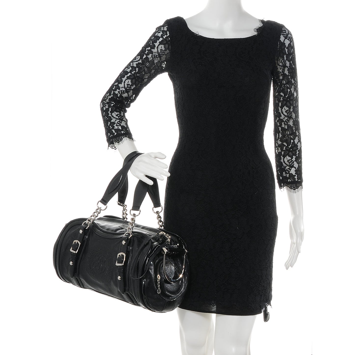 Leather Embossed Logo Satchel Black