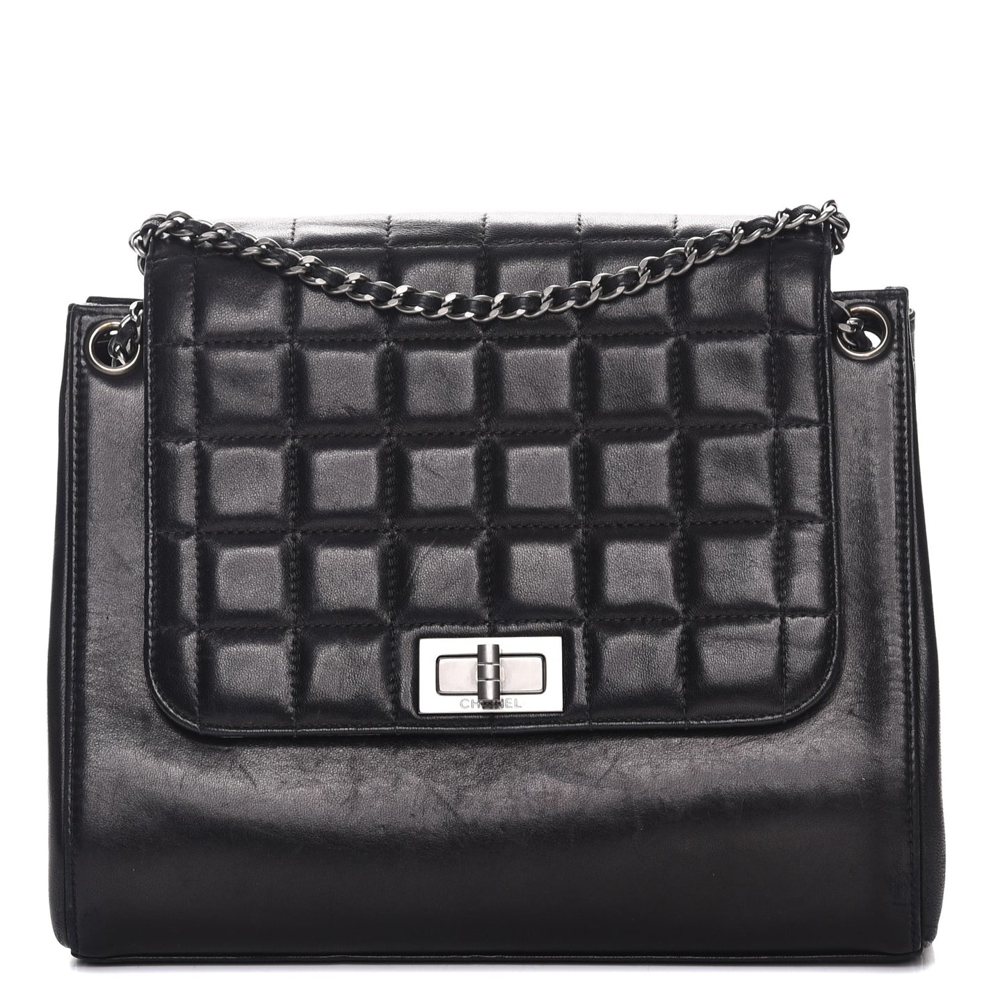 Lambskin Chocolate Bar Accordion Flap Black