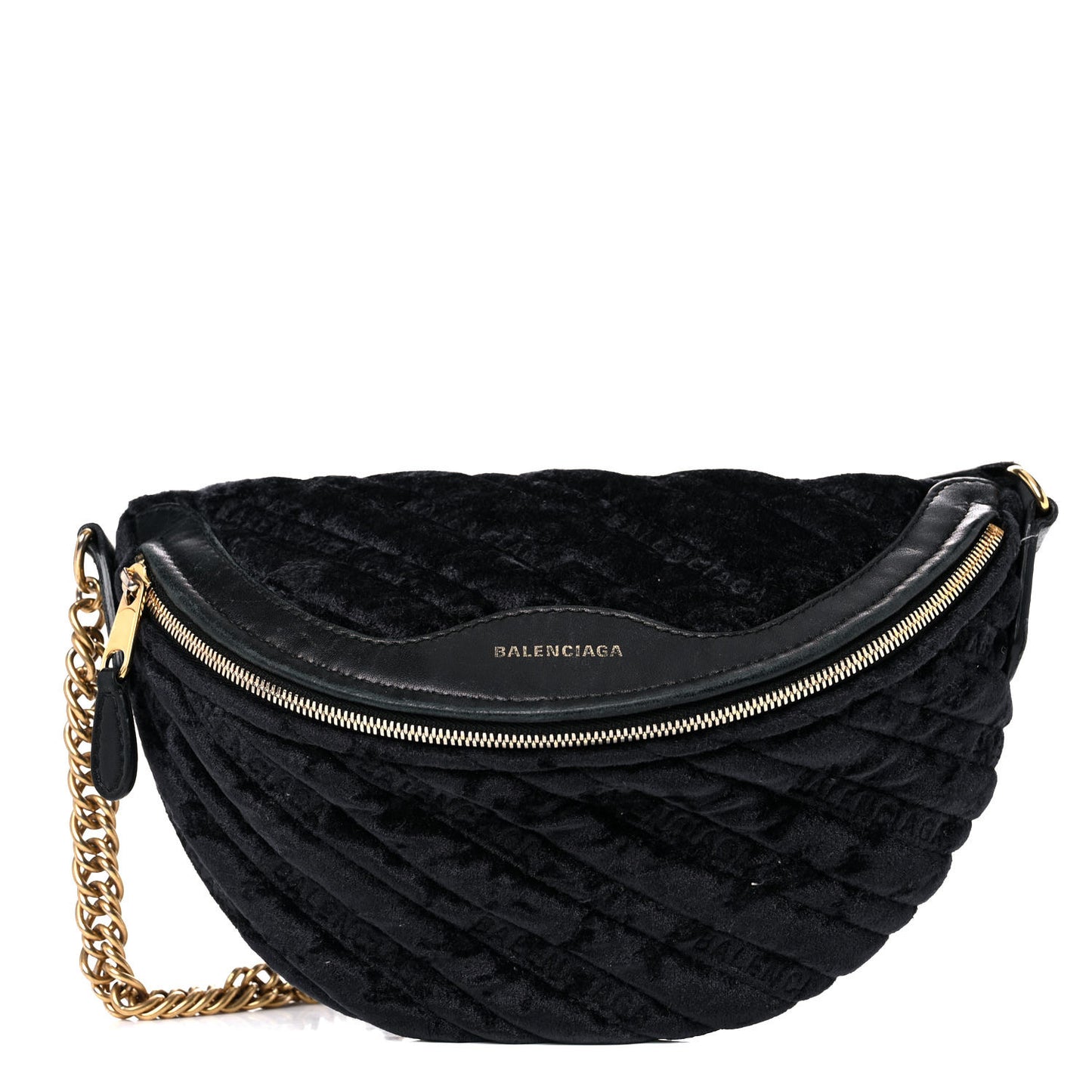 Crushed Velvet Logo Embossed XXS Souvenir Belt Bag Black