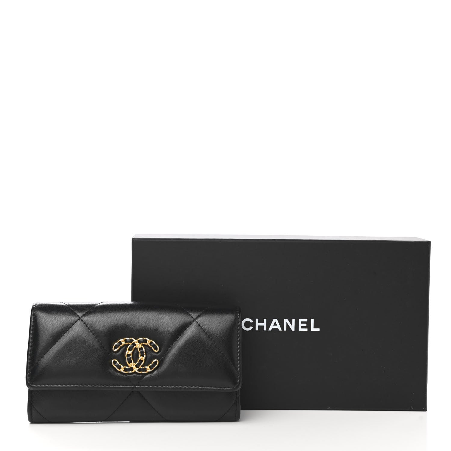 Chanel Shiny Goatskin Quilted Chanel 19 Flap Wallet Black 9 of 9