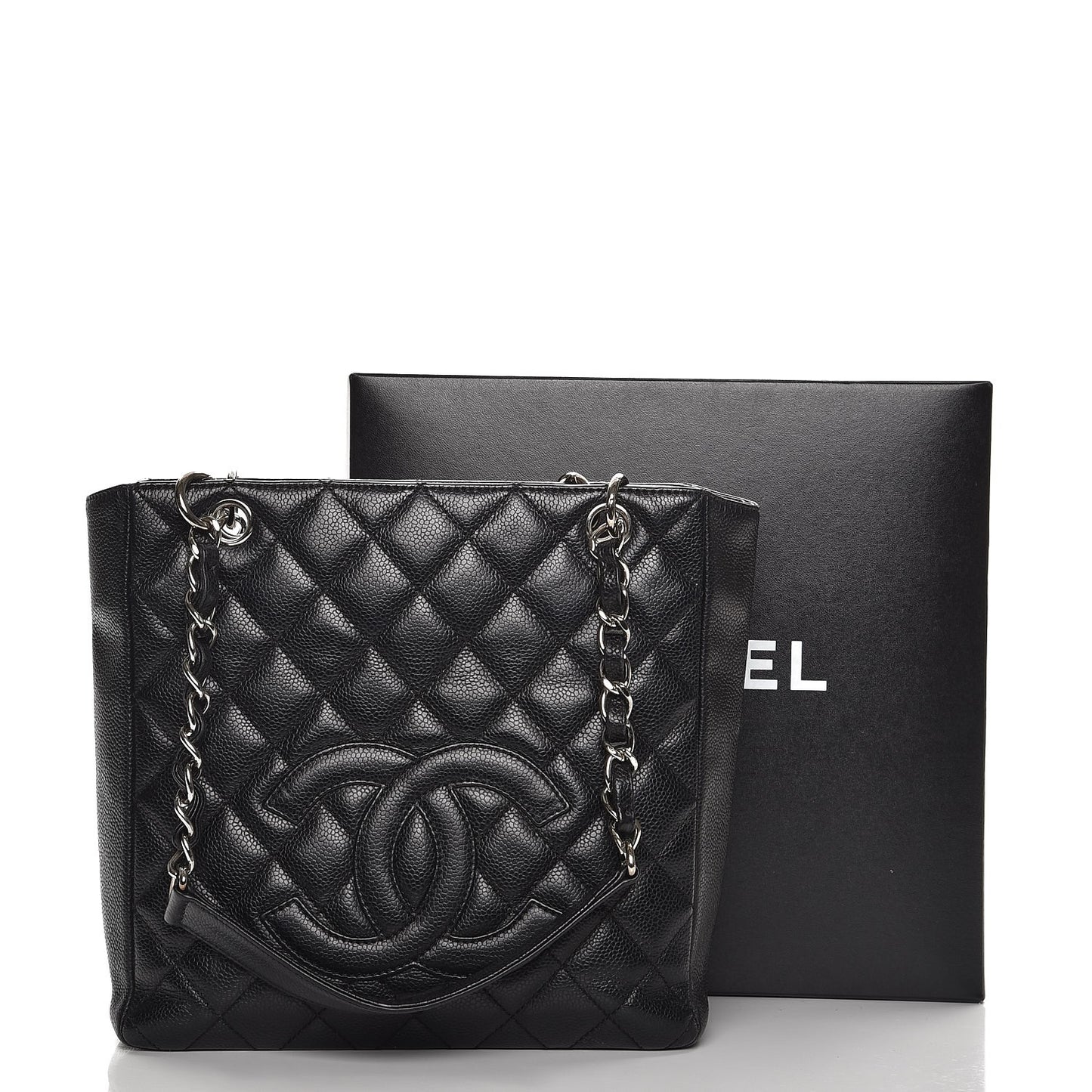 Caviar Quilted Petit Shopping Tote PST Black