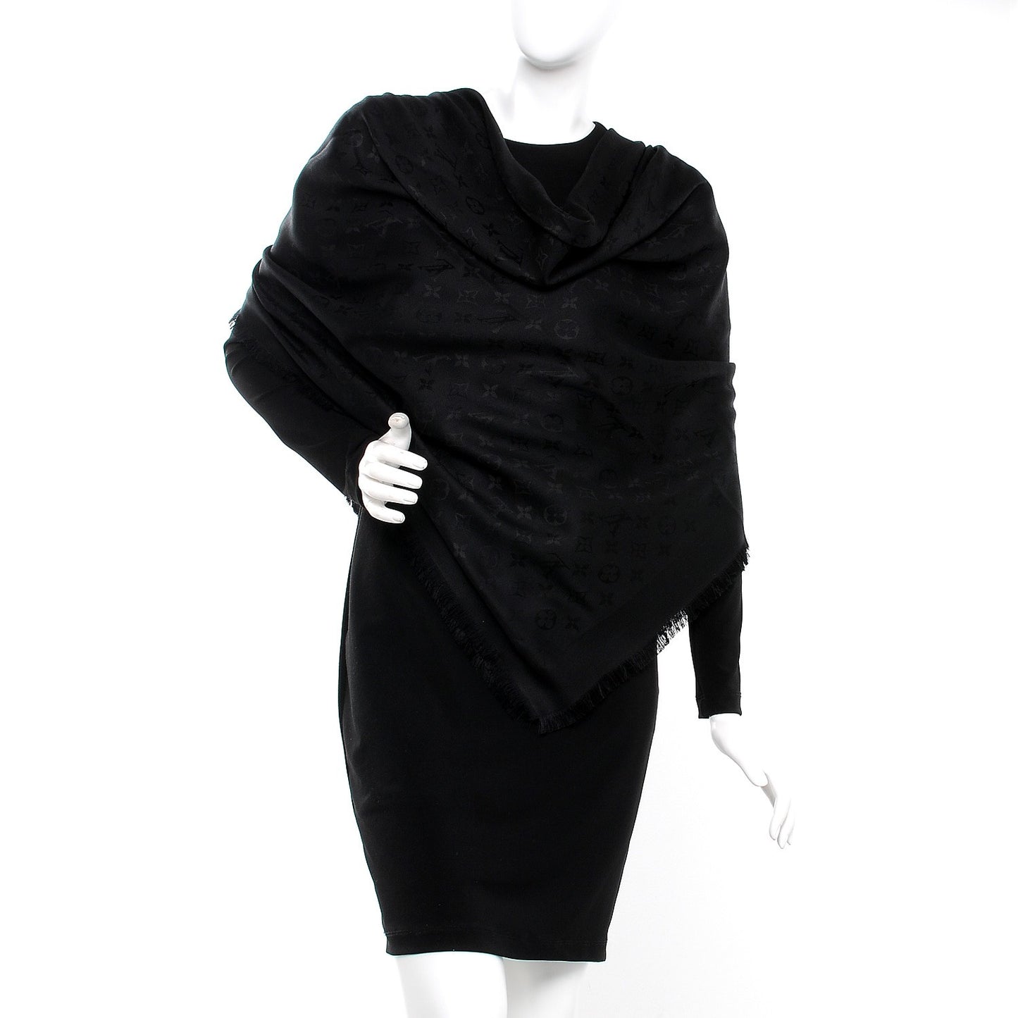 Silk Wool Monogram Shawl Black
