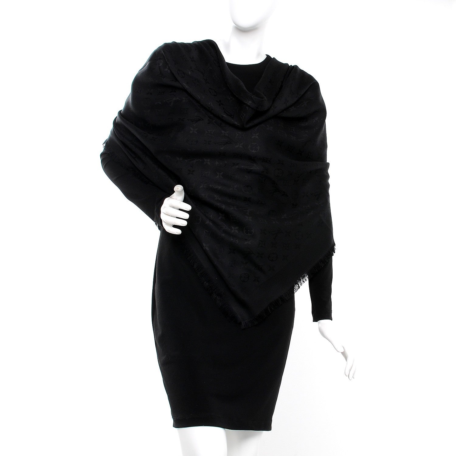 Louis Vuitton Silk Wool Monogram Shawl Black 2 of 4