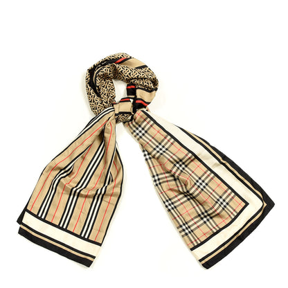Burberry Silk Monogram Icon Check Print Scarf Archive Beige 1 of 3