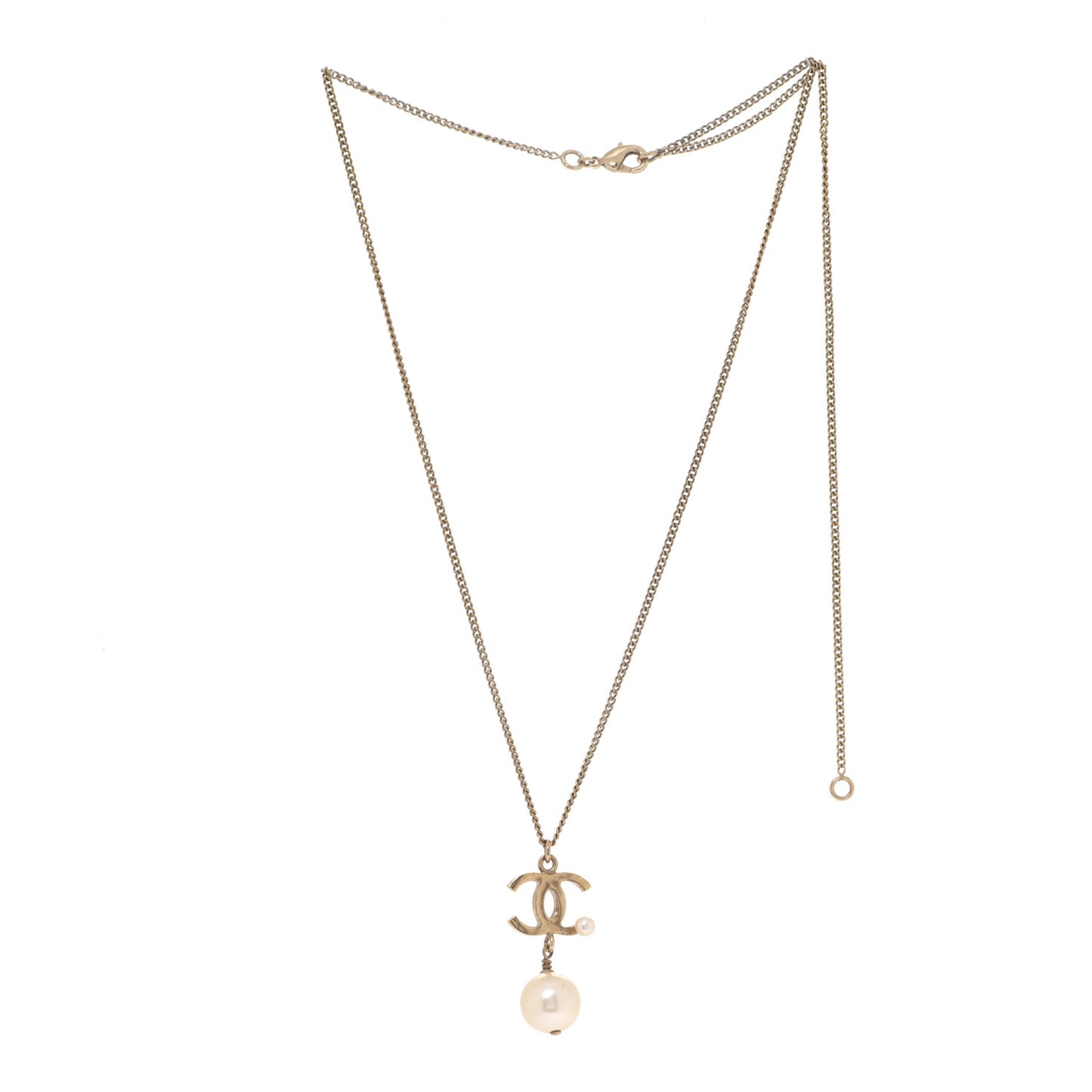 Pearl CC Drop Necklace Gold