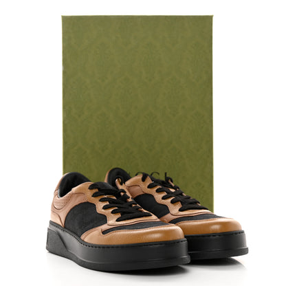 Gucci Textured Dollar Calfskin Monogram Perforated Mens Interlocking G 55mm Sneakers 9 Khaki Beige Black 11 of 11