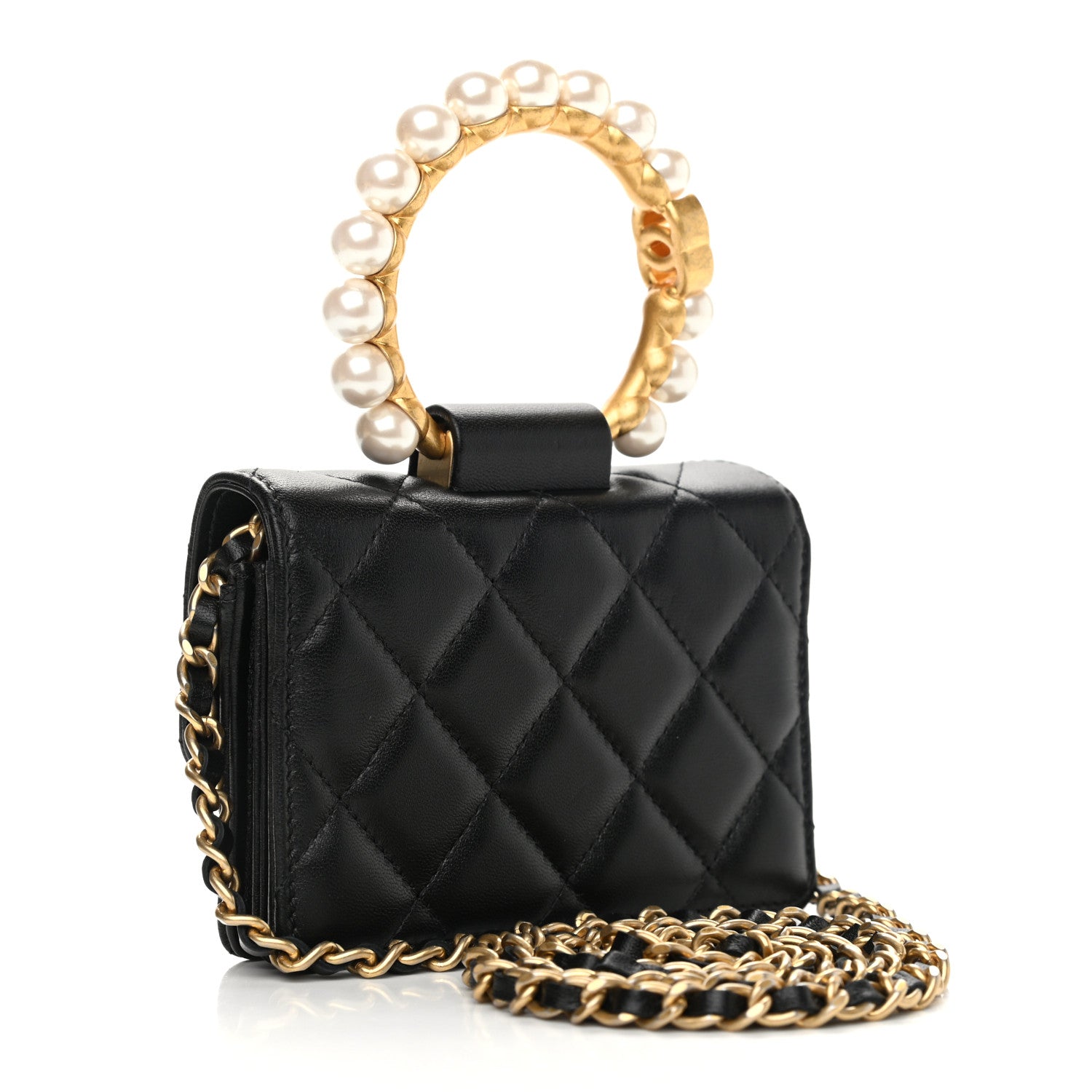 Chanel Lambskin Quilted Pearl Crown Clutch With Chain Black 3 of 12