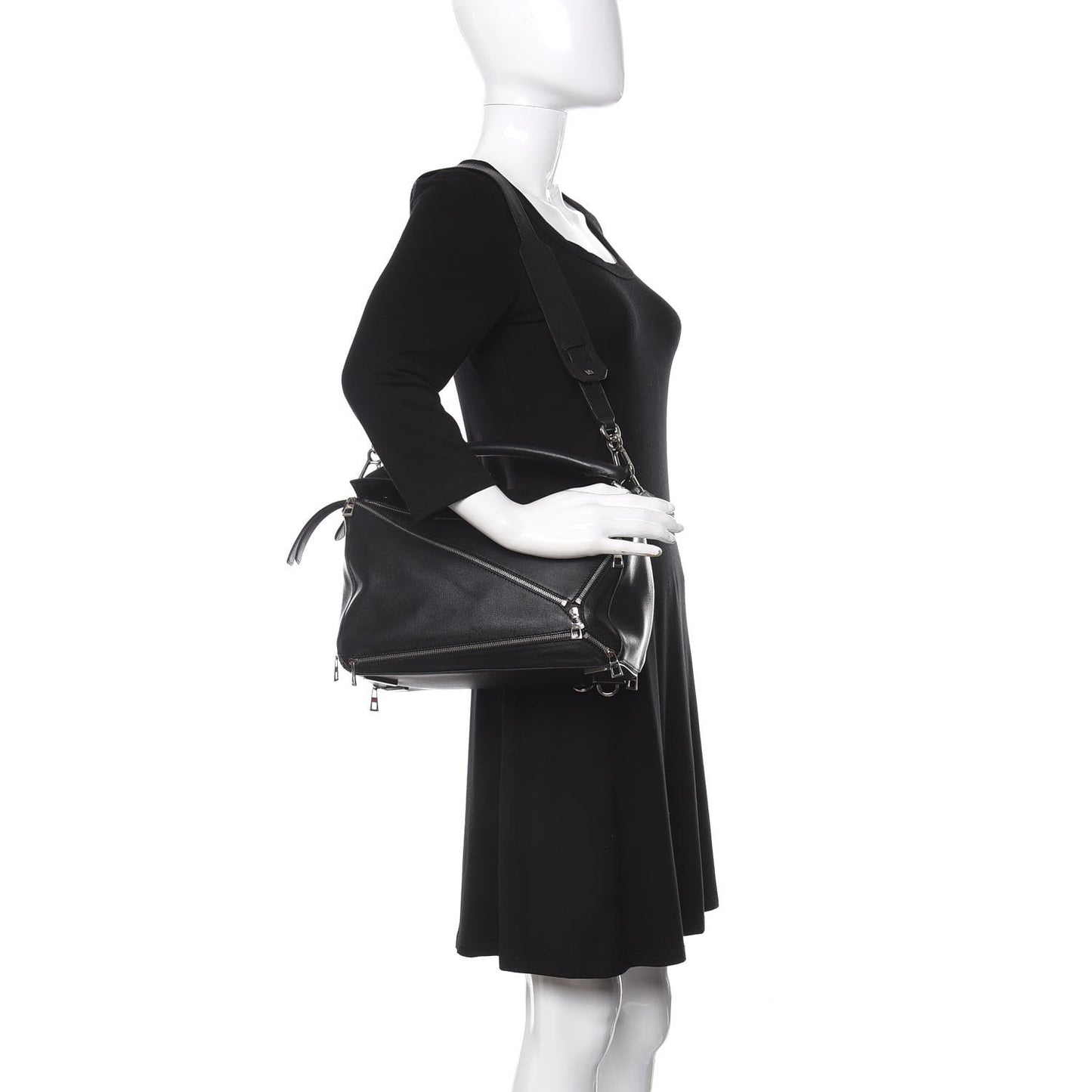 Calfskin Zipper Puzzle Bag Black