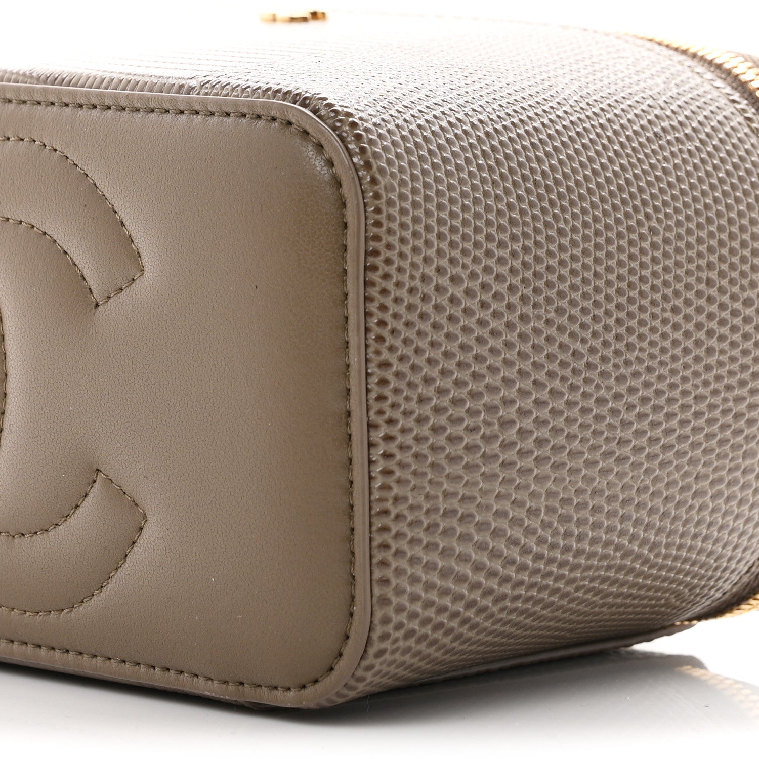 Chanel Calfskin Lizard Embossed Top Handle Vanity With Chain Dark Khaki 10 of 11