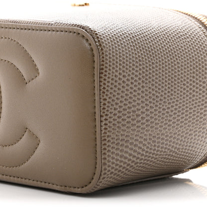 Chanel Calfskin Lizard Embossed Top Handle Vanity With Chain Dark Khaki 10 of 11