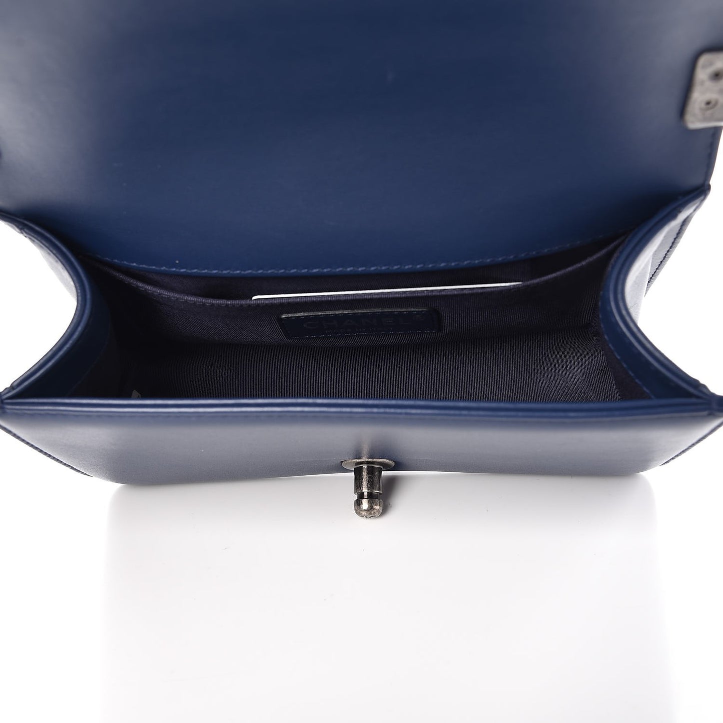Calfskin Painted Chevron Embossed Small Boy Flap Dark Blue