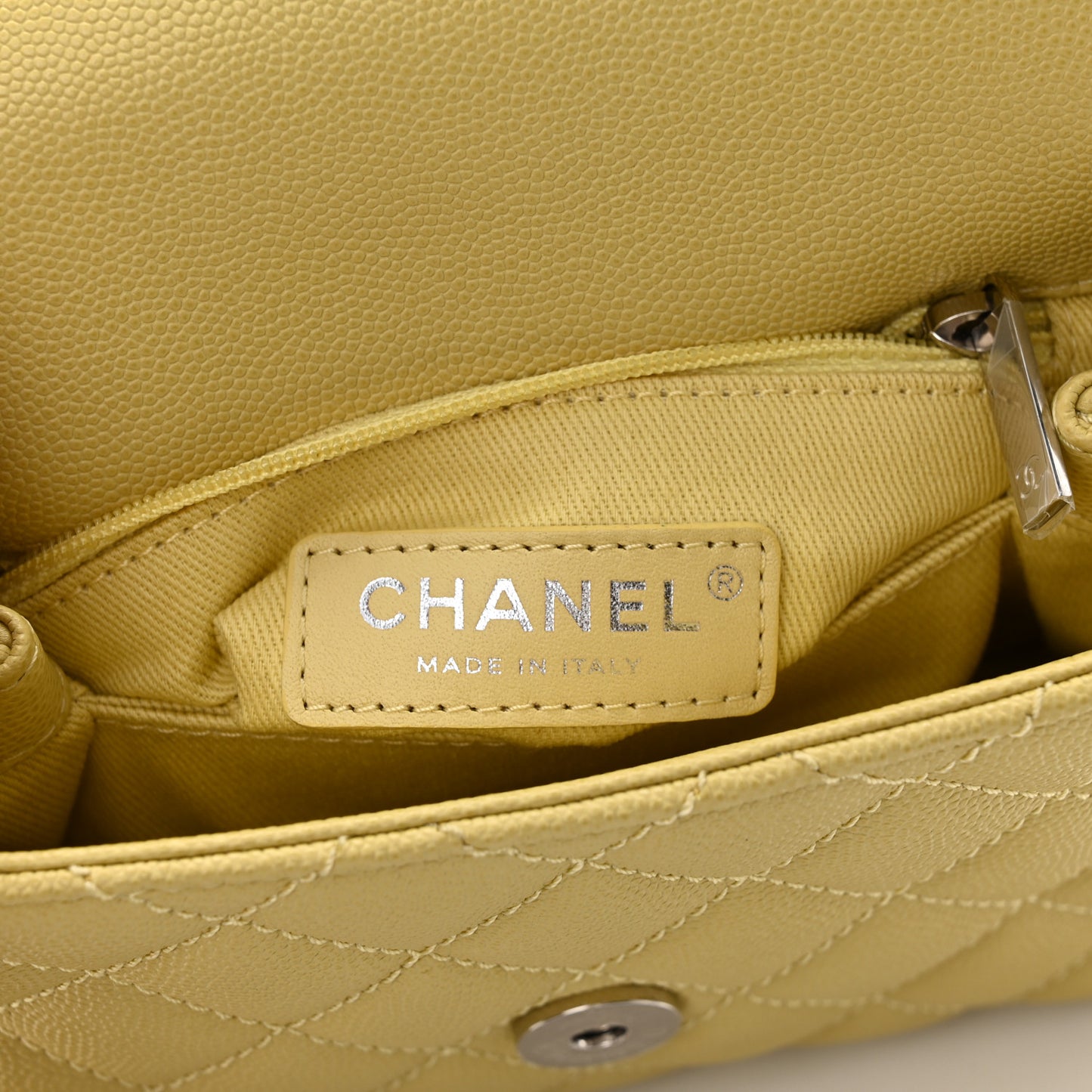 Caviar Quilted Incognito Extra Mini Coco Handle Flap Light Yellow