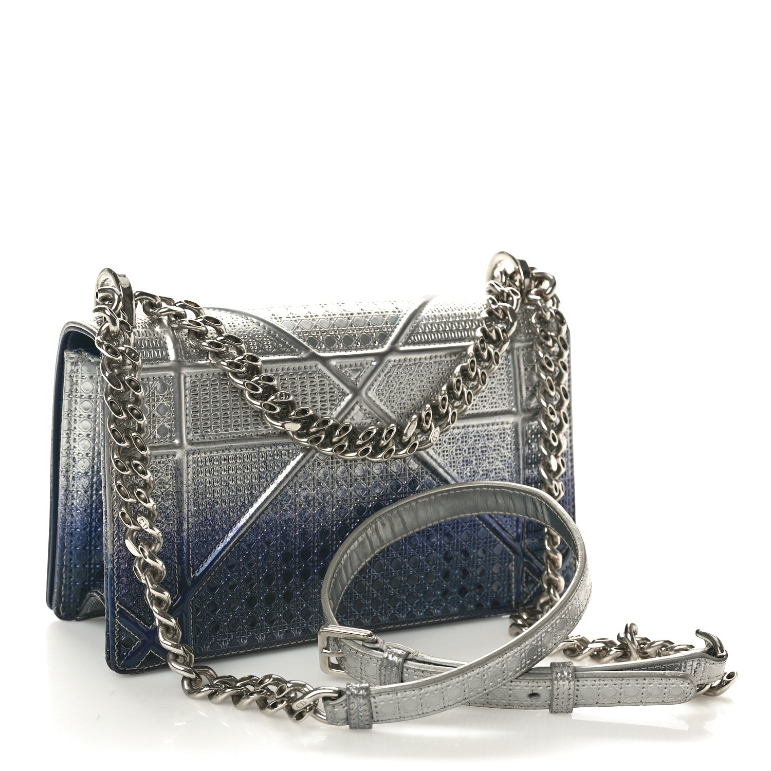 Christian Dior Metallic Patent Micro-Cannage Gradient Small Diorama Flap Bag Silver Blue 2 of 12