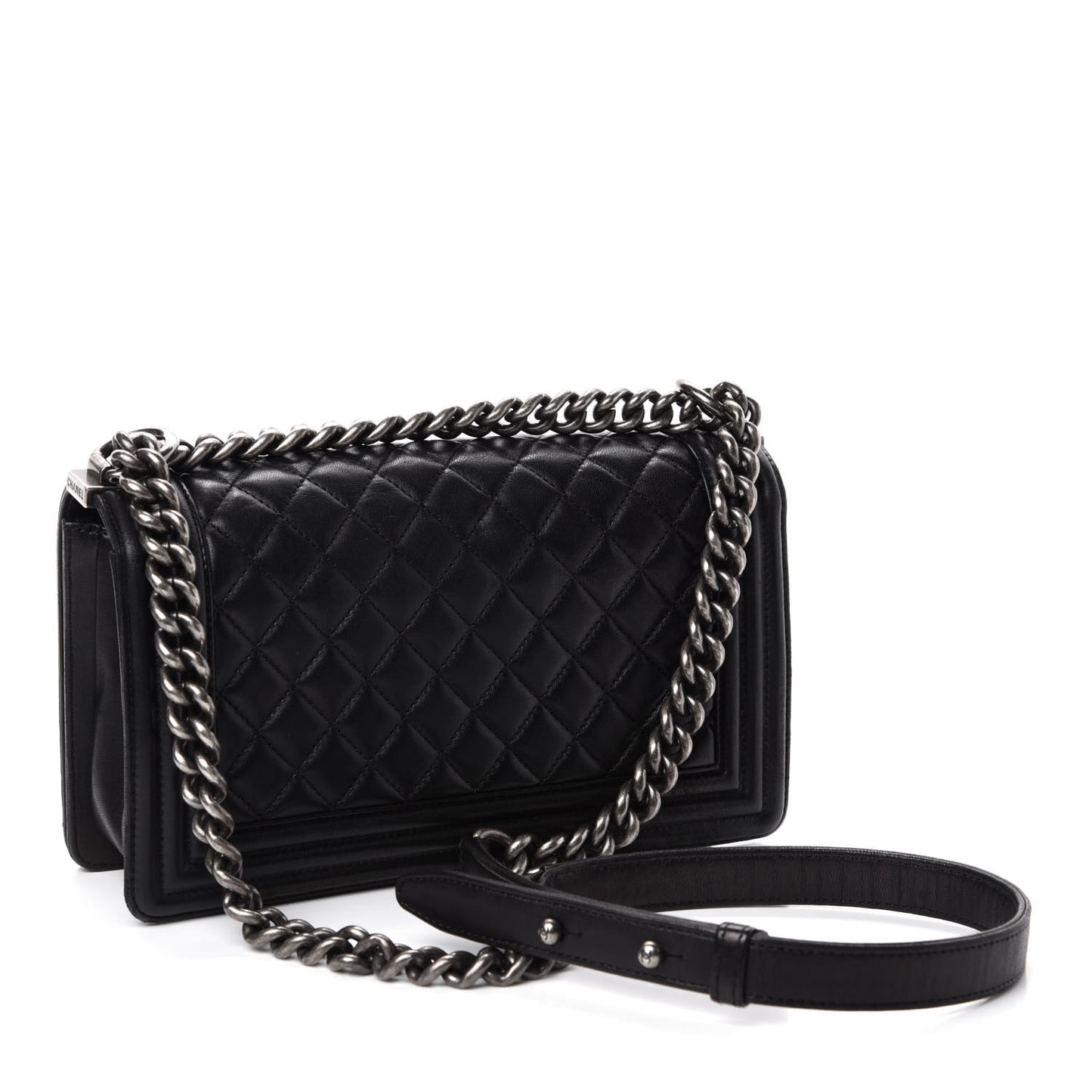 Lambskin Quilted Medium Boy Flap Black