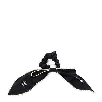 Chanel Silk CC Bow Hair Tie Black Ecru 1 of 3
