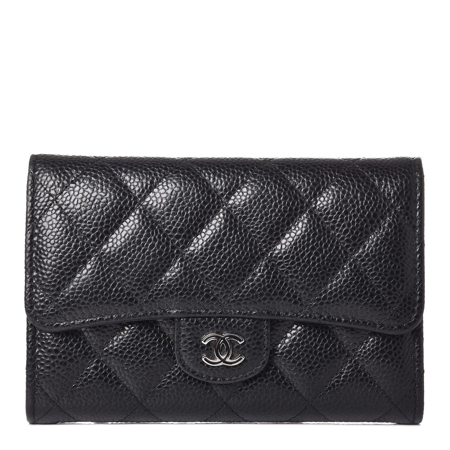 Caviar Quilted Small Flap Wallet Black