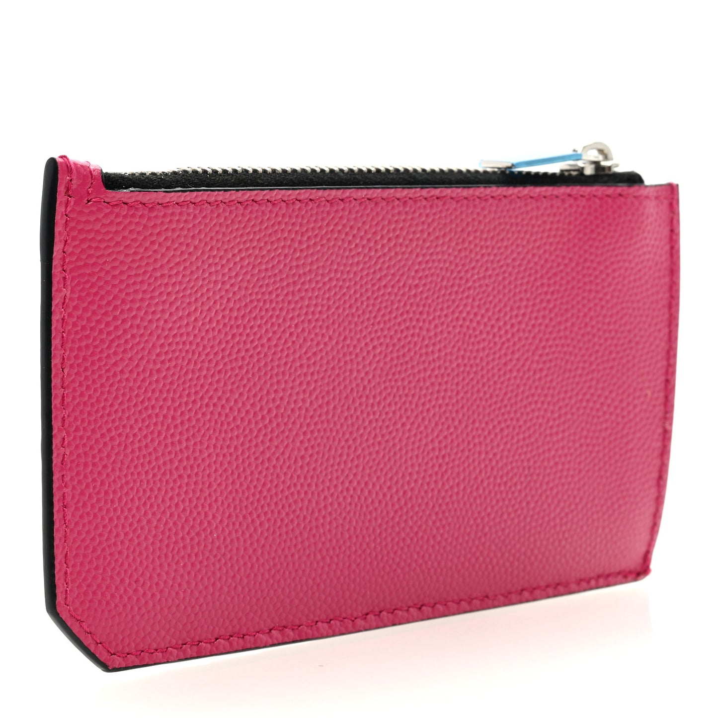 Grained Calfskin 5 Fragments Zip Pouch Card Holder Lipstick Fuchsia