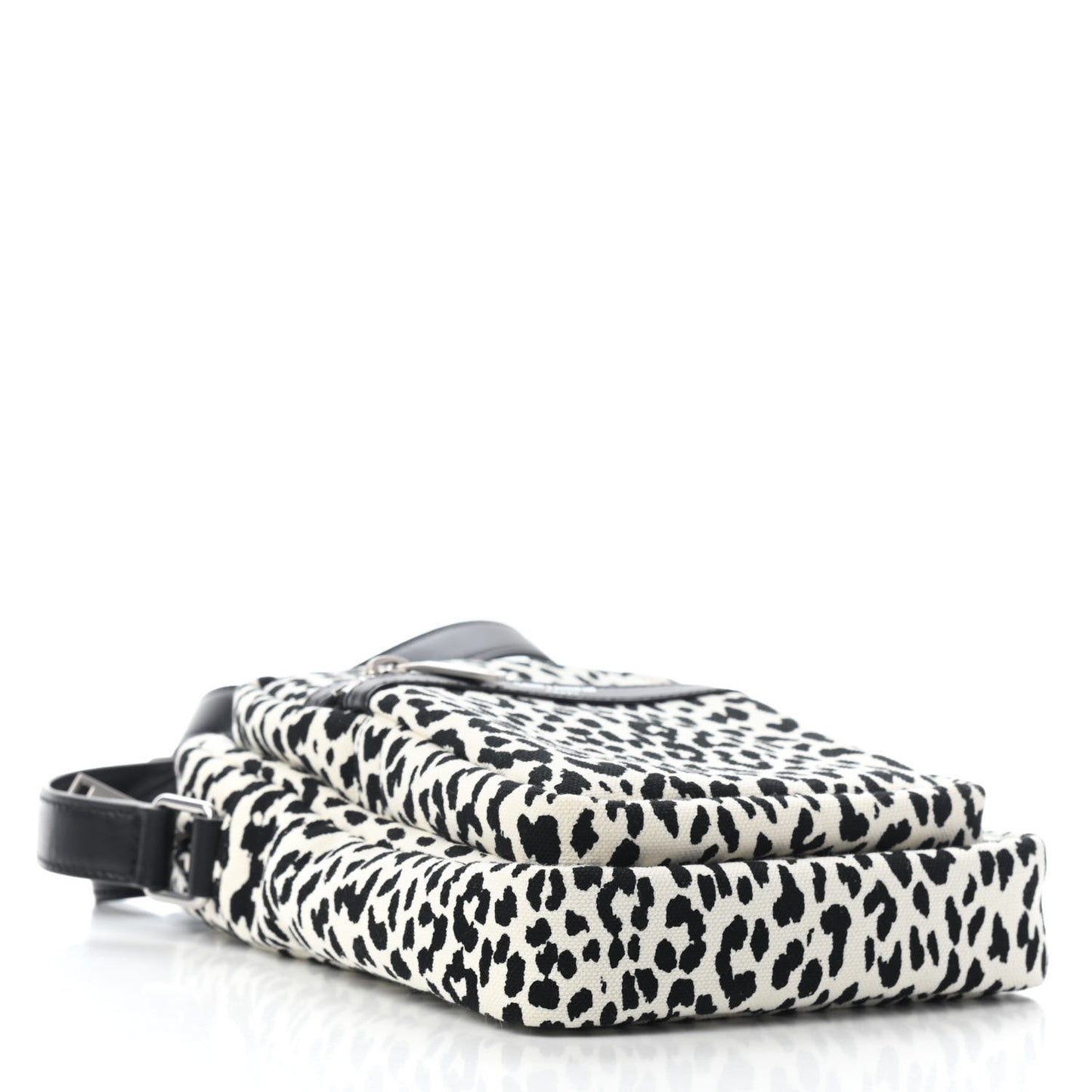 Canvas Leopard Print Sid Messenger Bag Black White