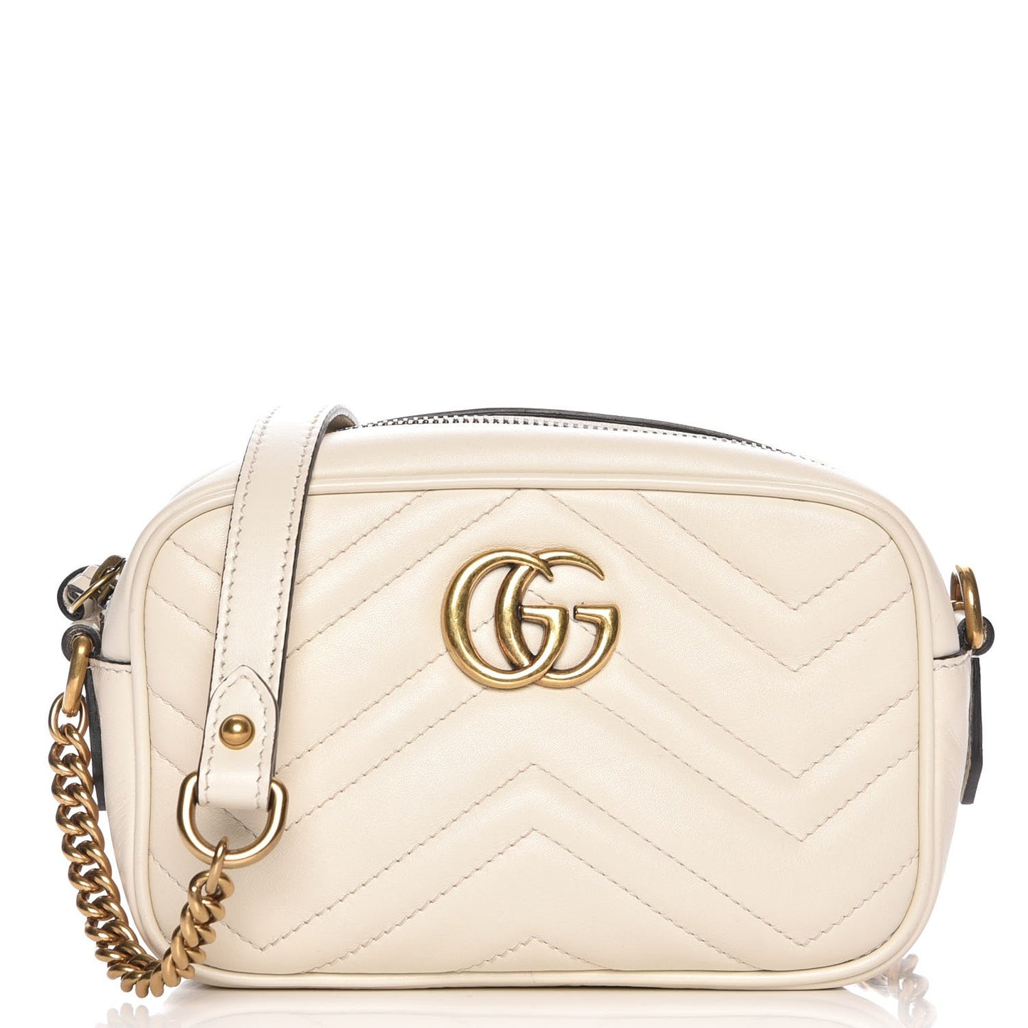Calfskin Matelasse Mini GG Marmont Chain Shoulder Bag White