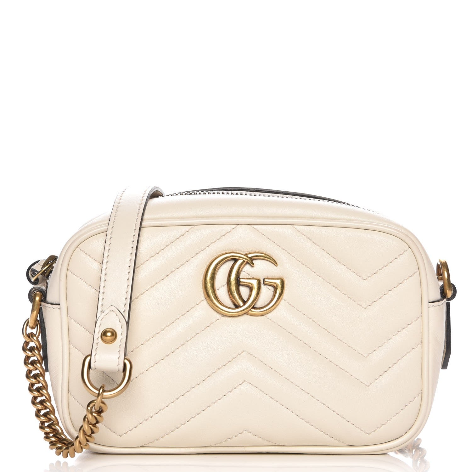 Gucci Calfskin Matelasse Mini GG Marmont Chain Shoulder Bag White 1 of 7