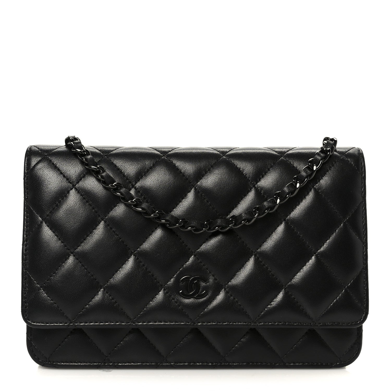 Chanel Lambskin Quilted Wallet On Chain WOC So Black 1 of 12