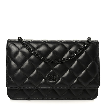 Chanel Lambskin Quilted Wallet On Chain WOC So Black 1 of 12