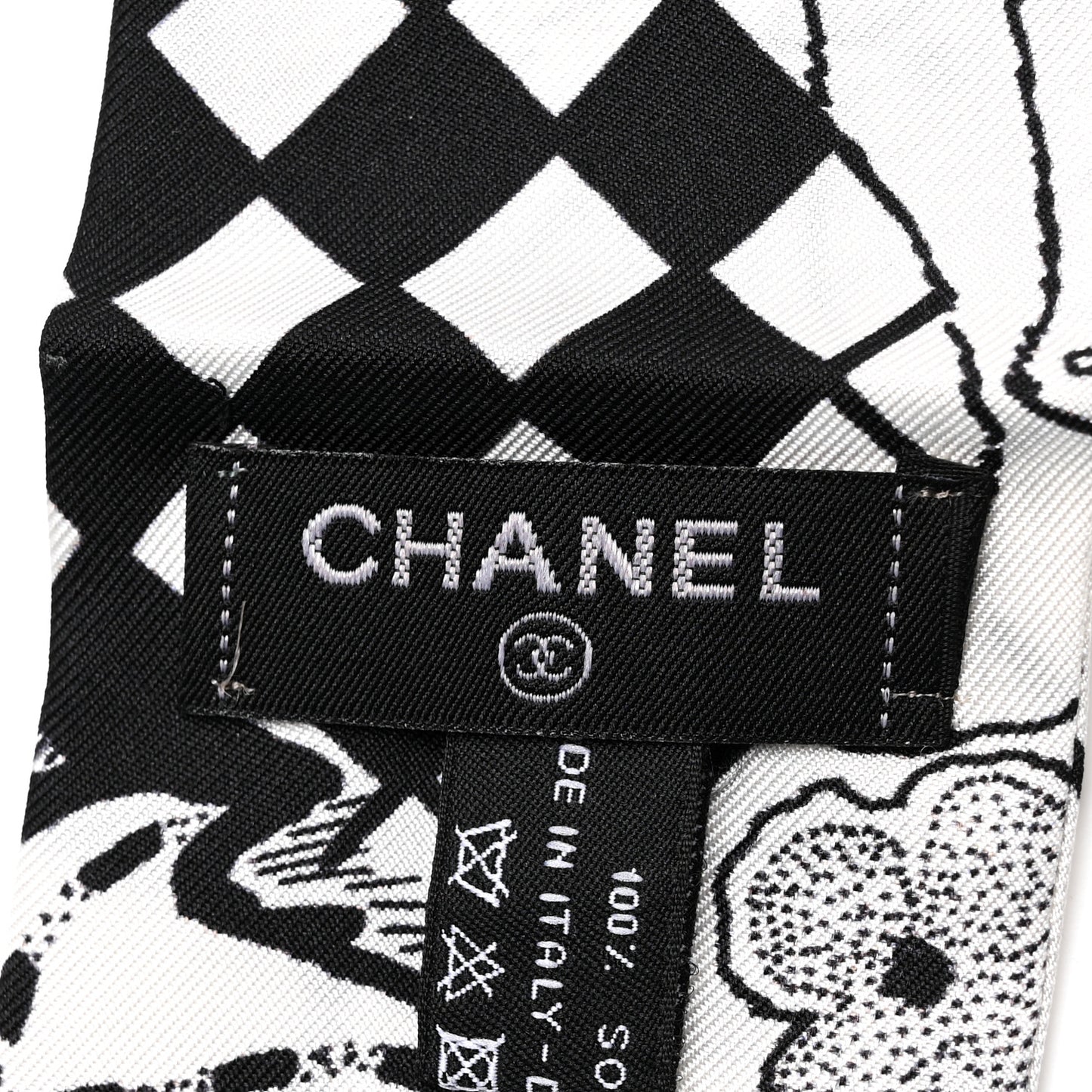 Silk Camellia CC Bandeau Scarf White Black