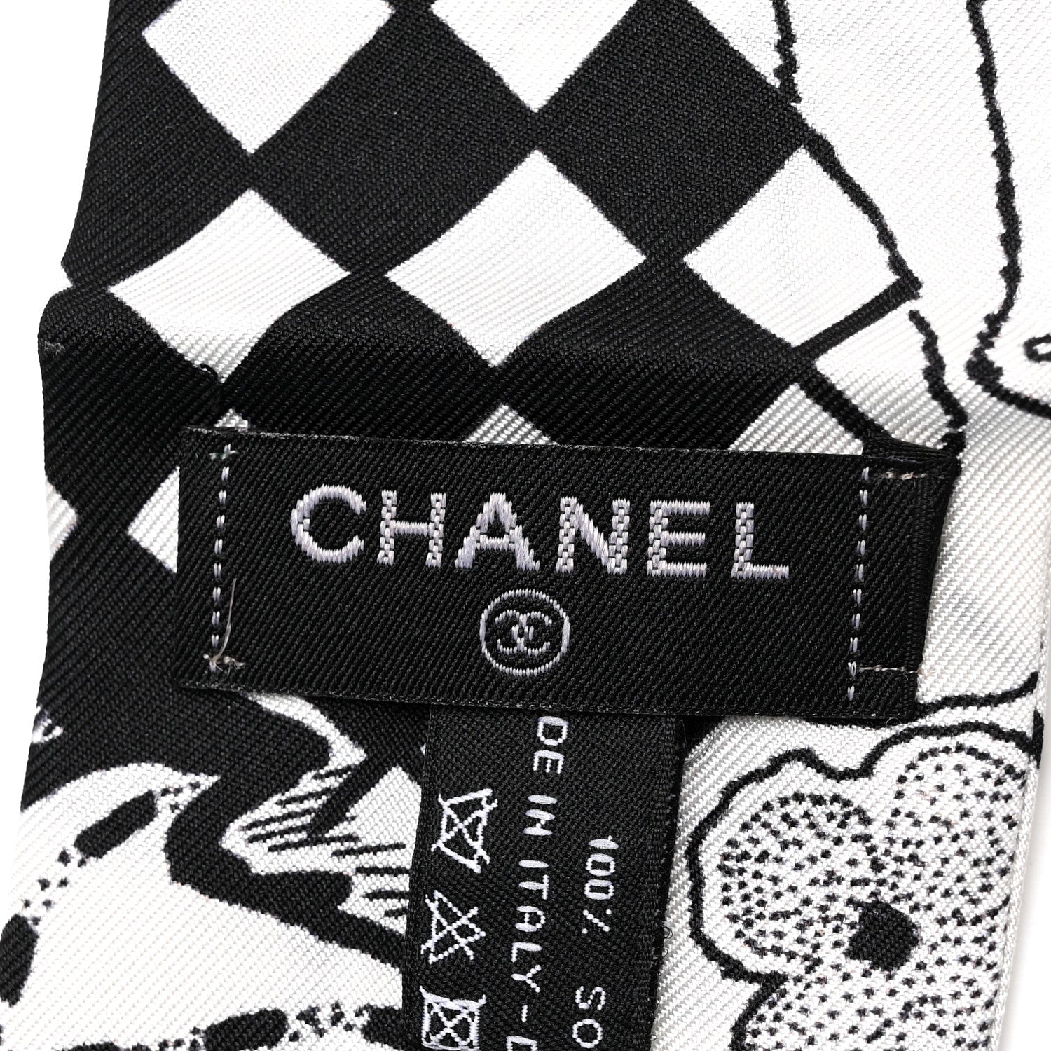Chanel Silk Camellia CC Bandeau Scarf White Black 3 of 5