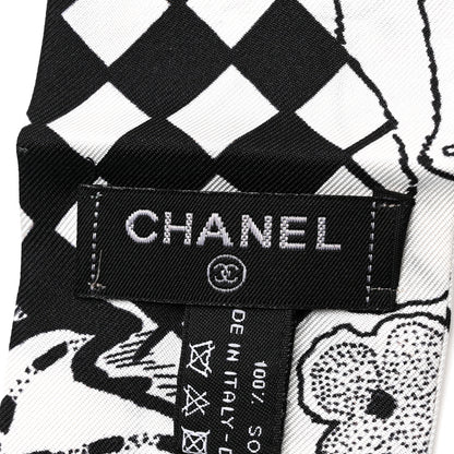 Chanel Silk Camellia CC Bandeau Scarf White Black 3 of 5